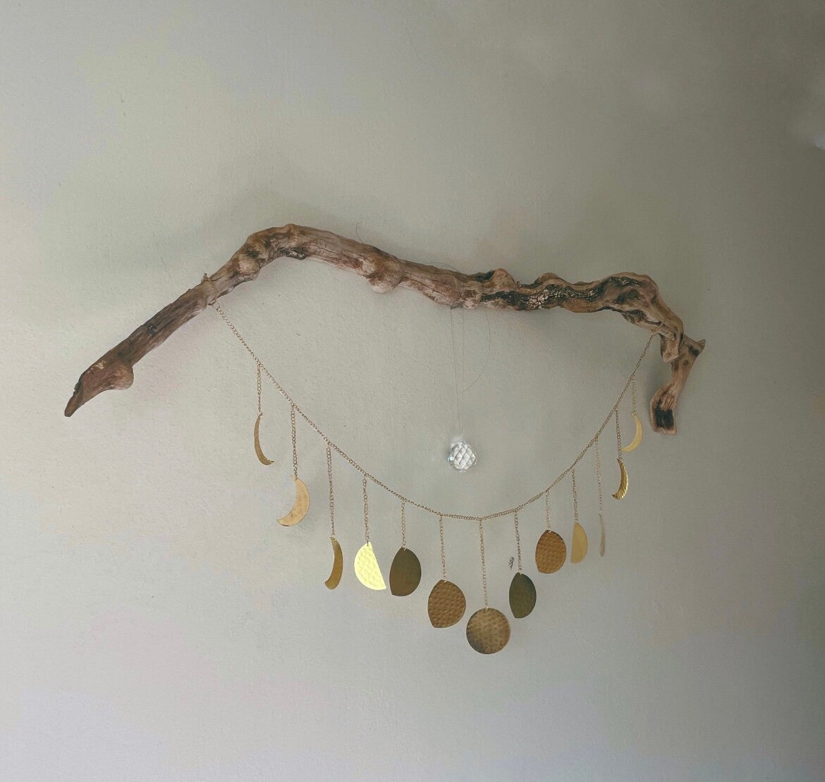 🌙 Malibu Driftwood Crystal Moon Wall Hanging