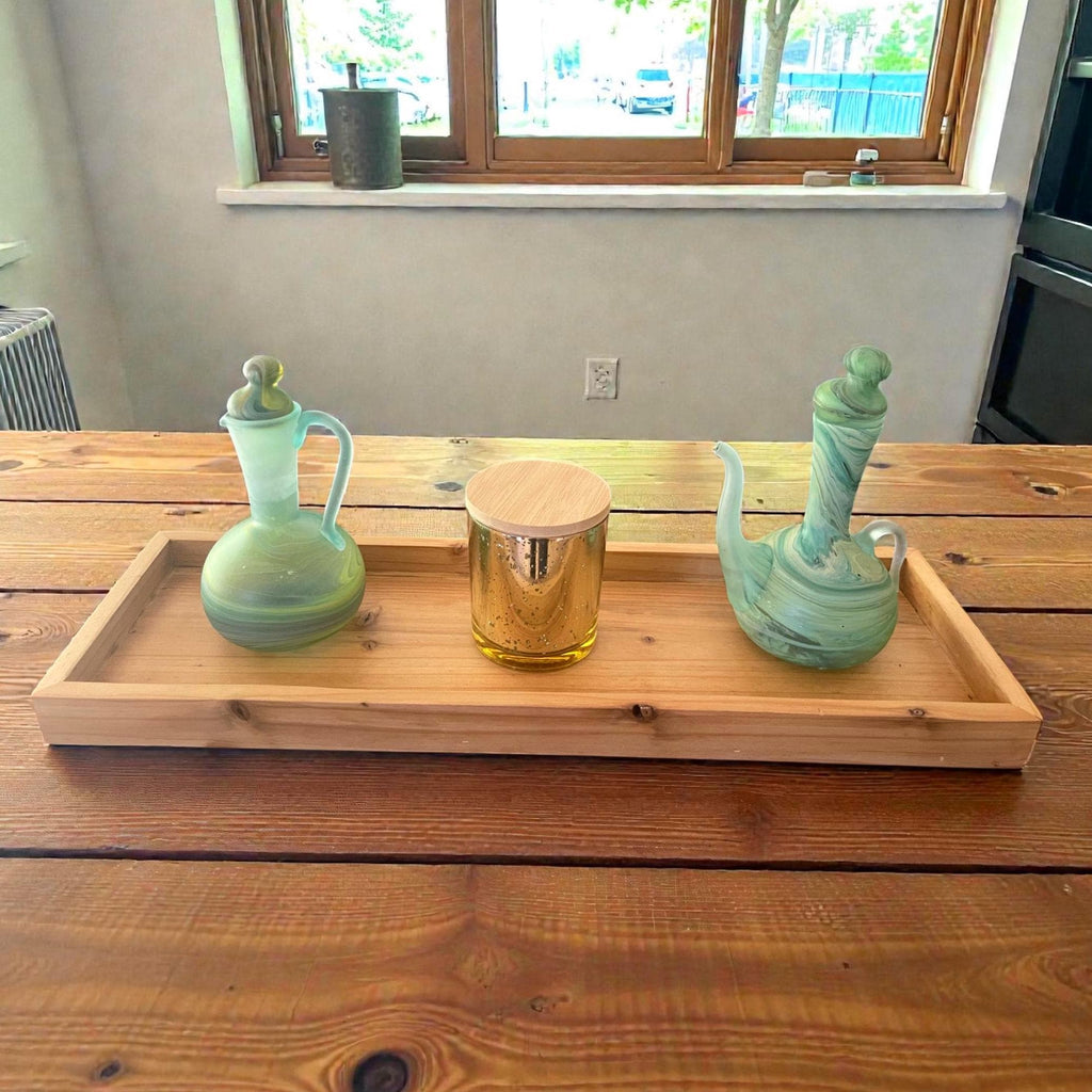 Handmade Wooden Tray Centerpiece – Crystal, Candle & Air Plant Display (19” x 6”)