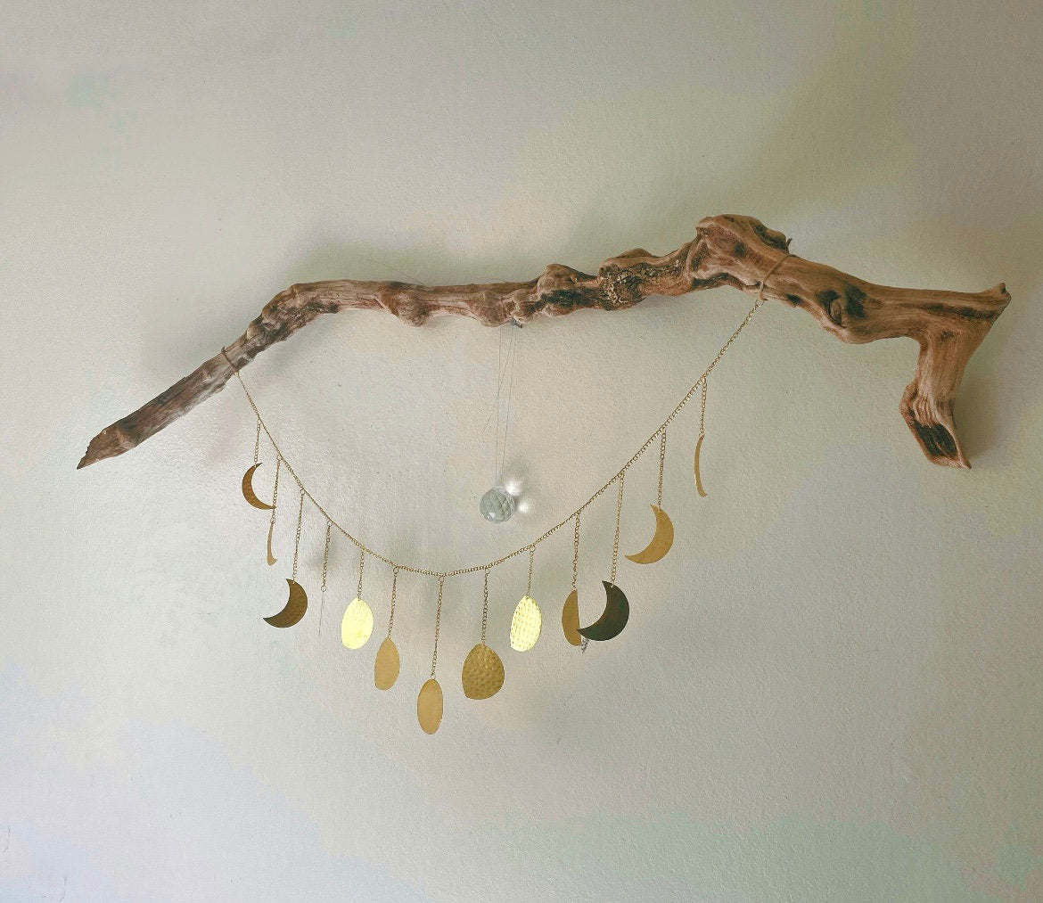 🌙 Malibu Driftwood Crystal Moon Wall Hanging