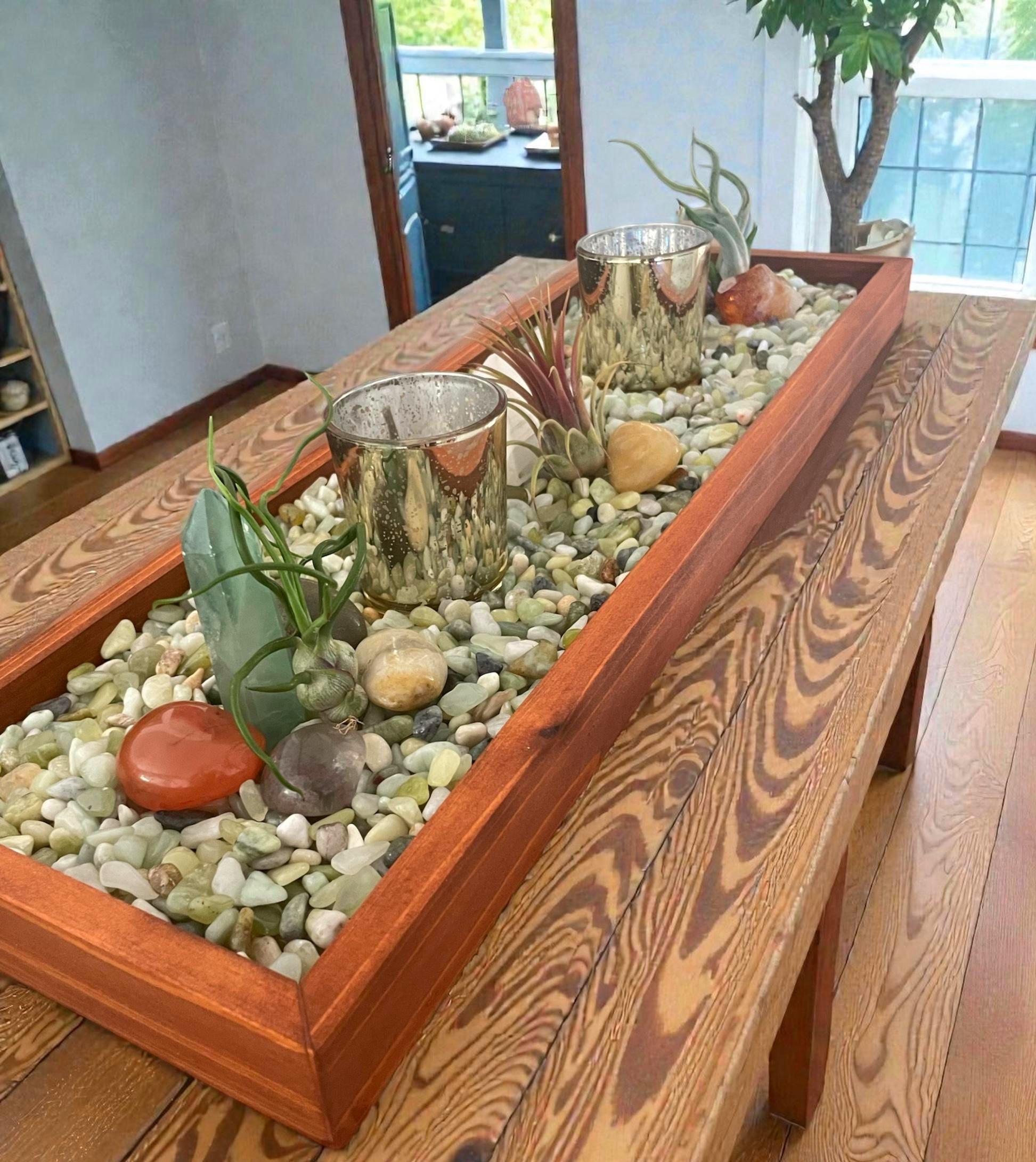 Handmade Wooden Tray Centerpiece – Crystal, Candle & Air Plant Display (19” x 6”)