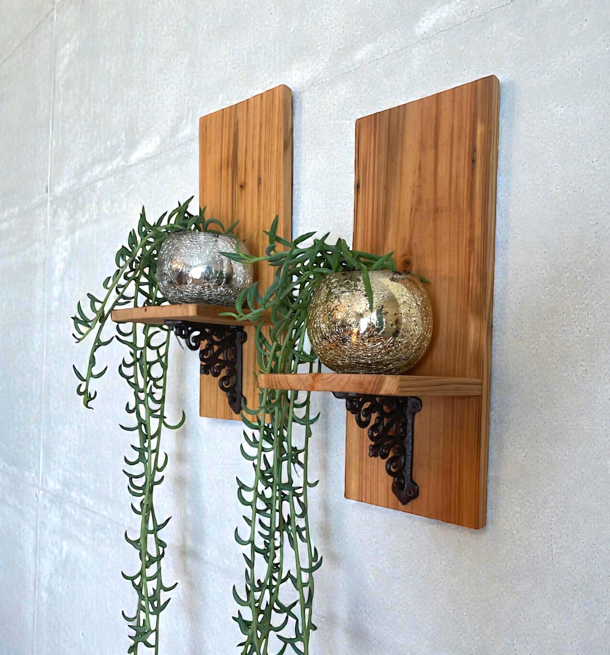 Rustic Reclaimed Wood Wall Shelf with Copper Brackets – Handmade Plant & Candle Display