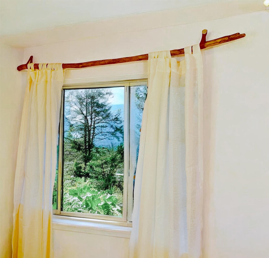 Natural Driftwood Curtain Rod – Handmade Rustic Coastal Window Hardware