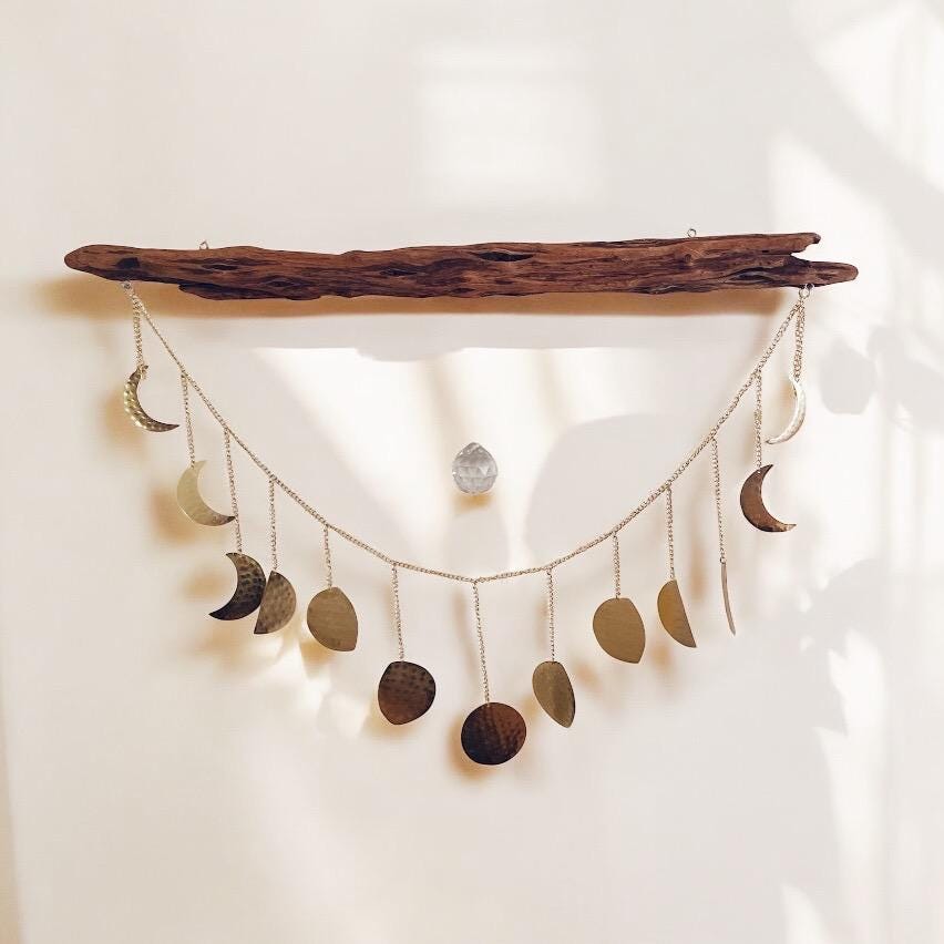 🌙 Malibu Driftwood Crystal Moon Wall Hanging