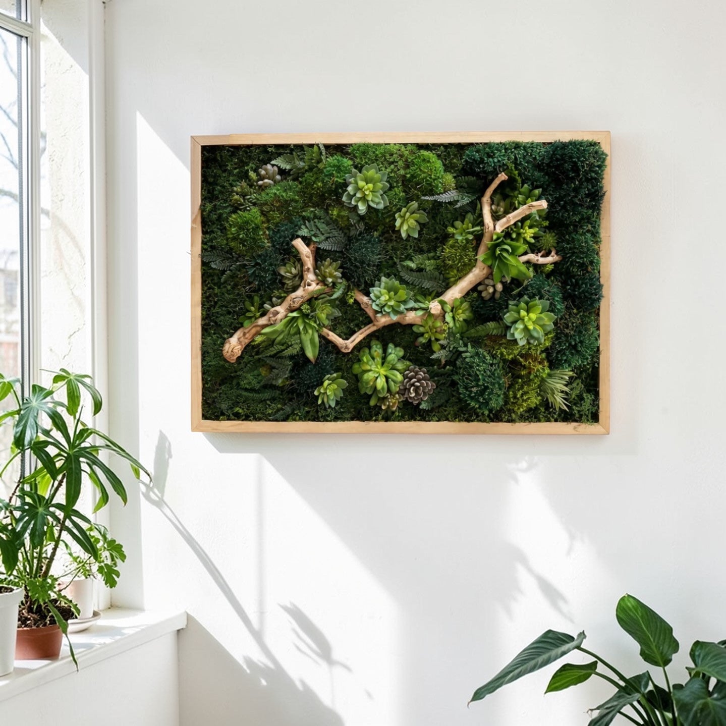 Preserved Moss Wall Art with Succulents – Handmade Botanical Wall Décor