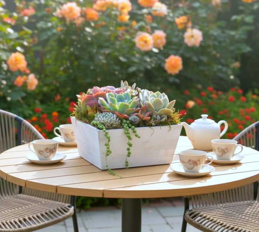 Luxury Succulent Arrangement in Wooden Box Planter | Colorful Live Succulent Centerpiece | Succulent Bouquet Gift | Designer Plant Decor