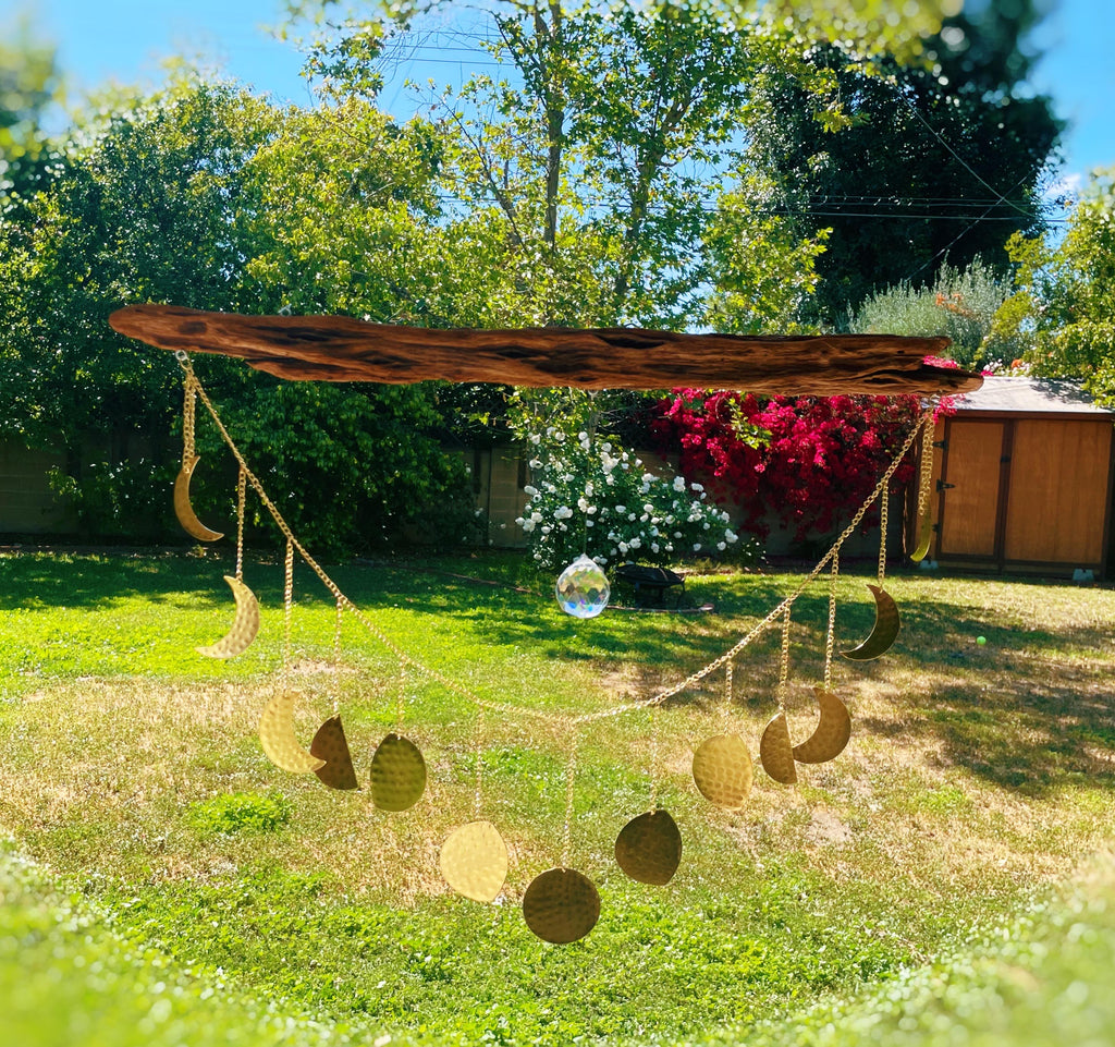 🌙 Malibu Driftwood Crystal Moon Wall Hanging