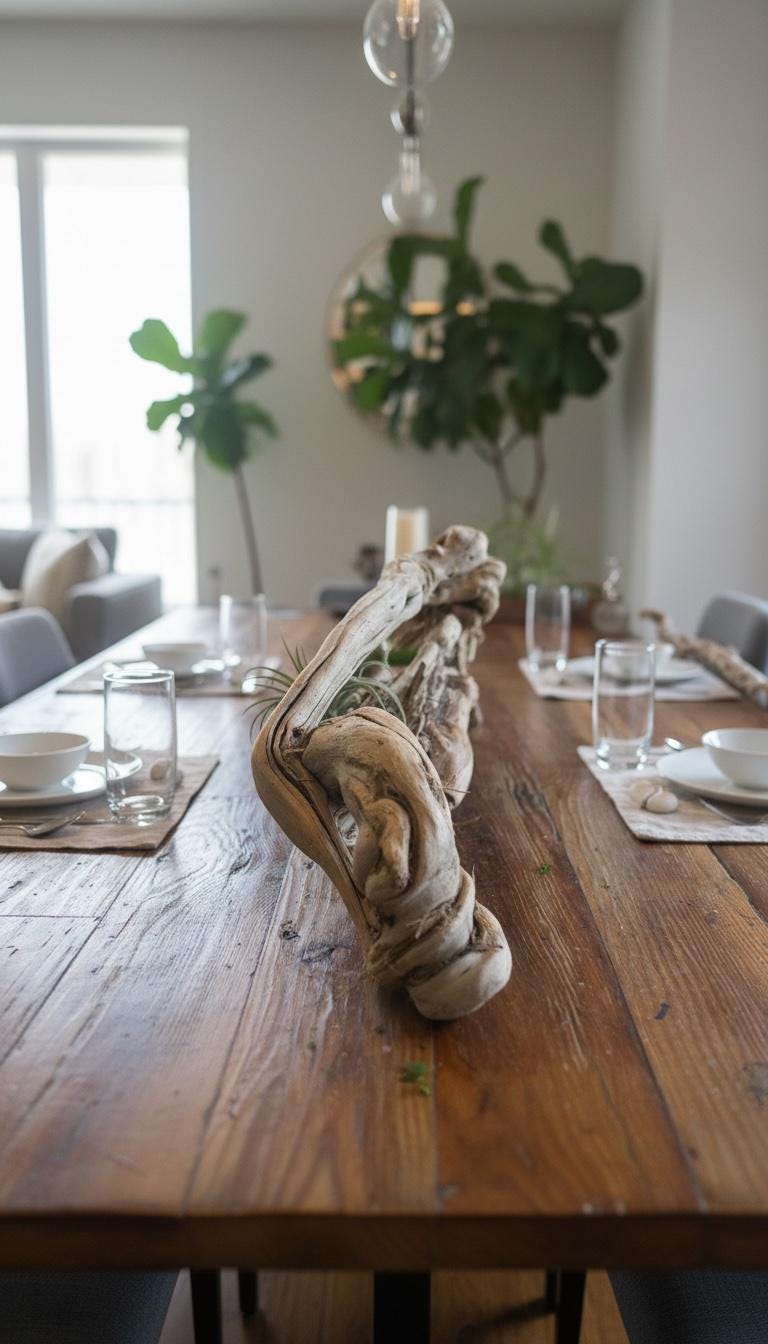 Sculptural Driftwood Centerpiece with Air Plants – Coastal Table Decor – Natural Wood Arrangement – Modern Organic Home Decor