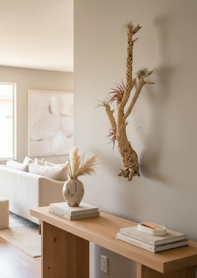 Large Cholla Cactus Air Plant Wall Hanging | Natural Desert Wall Art | Mounted Tillandsia Display | Vertical or Horizontal Hanging Decor