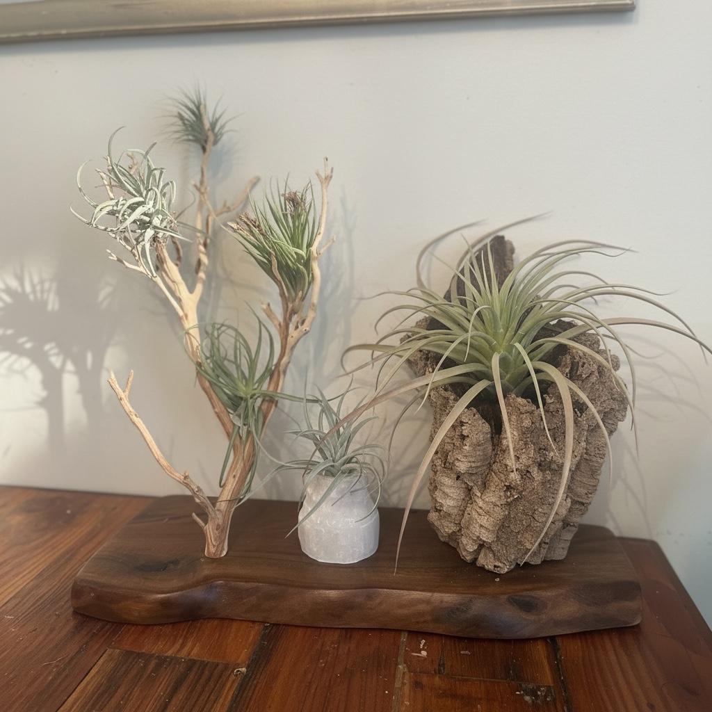 Sculptural Air Plant & Wood Art with Premium Air Plant Collection | Huge Statement Tillandsia, Live Edge Walnut, Manzanita and Cork Wood