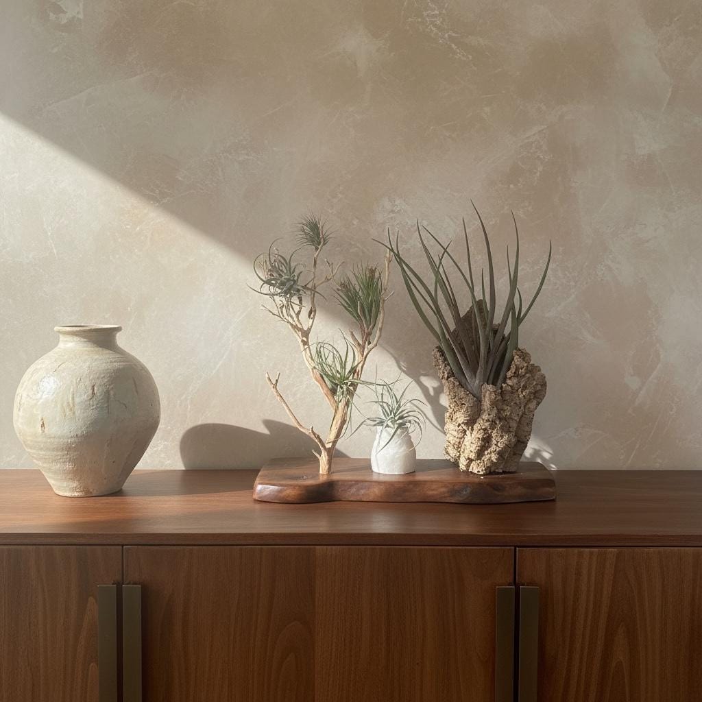 Sculptural Air Plant & Wood Art with Premium Air Plant Collection | Huge Statement Tillandsia, Live Edge Walnut, Manzanita and Cork Wood